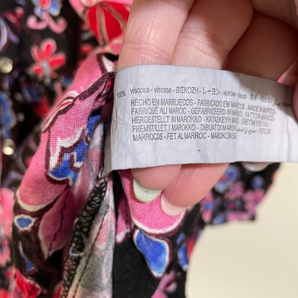 Zara Black Bold Floral Long Sleeve Smock Shirt Dress Size Large Boho Style - Picture 10 of 10